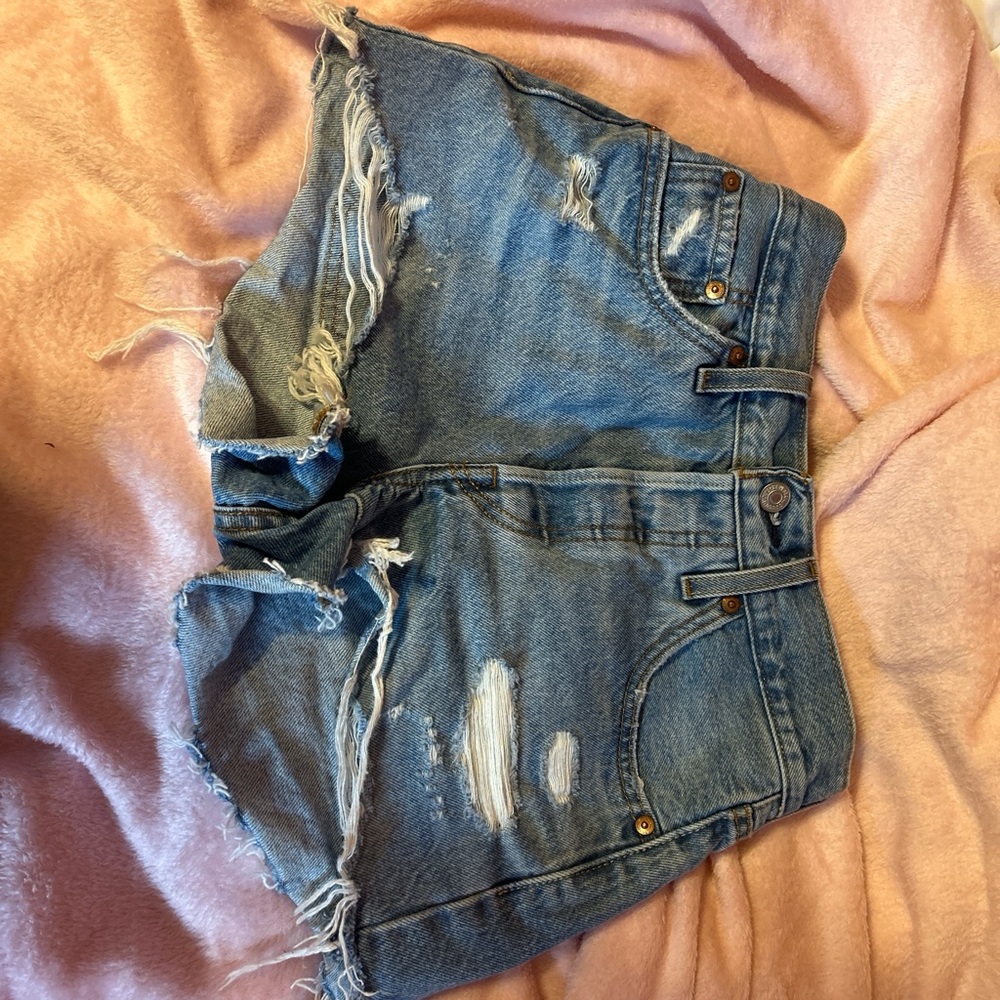 Levi's Blue Distressed Jean Shorts